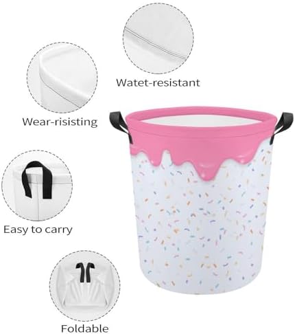 Pink Dripping Liquid Laundry Hamper Donut Basket for Dorms and Bedrooms