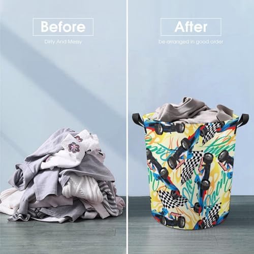 Racing Checkered Flag Waterproof Laundry Hamper Basket - Easy Carry Portable Storage