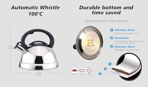 3-Quart Stainless Steel Whistling Tea Kettle Silver