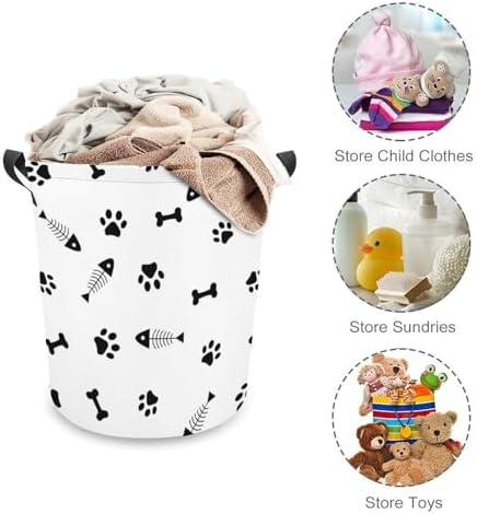 MEIKKO Animals Paws Fishbone Laundry Basket Collapsible and Waterproof