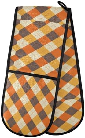 Happy Halloween Argyle Plaid Double Oven Mitts