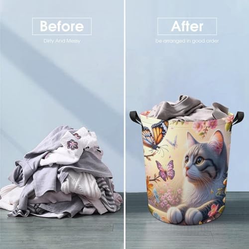 Meiko Cat Spring Butterfly Laundry Hamper Durable Water-Proof Storage Solution