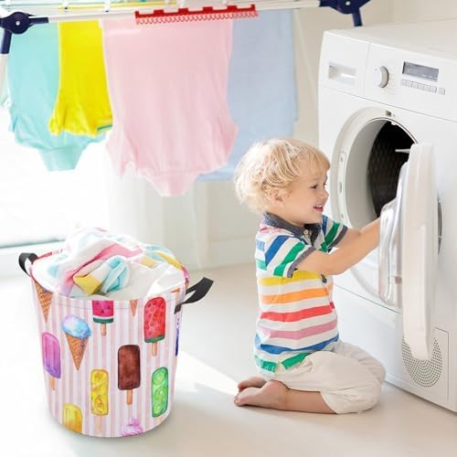 Retro Watercolor Ice Cream Laundry Hamper