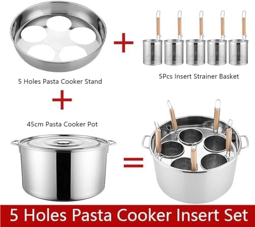 UNbit 5 Hole Pasta Cooker Pot With Strainer Basket
