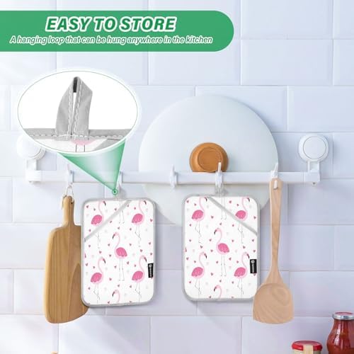 Kcldeci Pink Flamingos Love Heart 2Pack Pot Holder Set