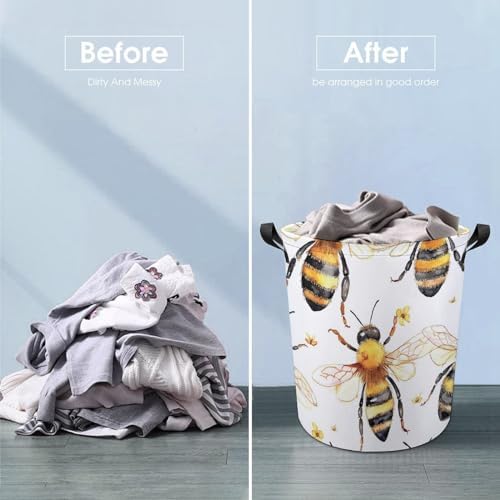 Compact Waterproof and Multi-Functional Laundry Hamper by MEIKKO Bee Pattern
