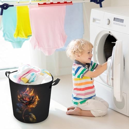 3D Rose Fire Laundry Basket for Dorms and Bedrooms