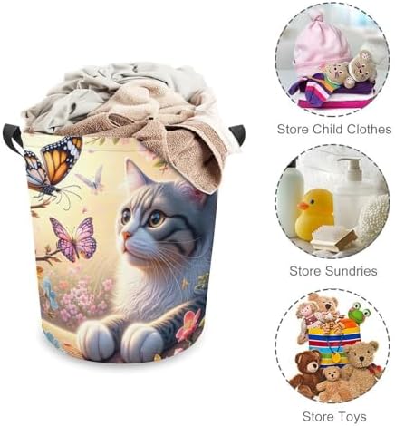 Meiko Cat Spring Butterfly Laundry Hamper Durable Water-Proof Storage Solution