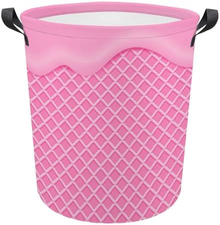 Pink Flowing Ice Cream Washable Laundry Hamper with Handles for Easy Access