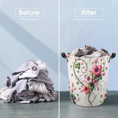 Heart Flowers Spring Laundry Hamper Waterproof Easy Carry by MEIKKO