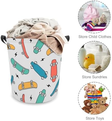 MEIKKO Hand Drawn Skateboarding Laundry Hamper Waterproof Clothes Basket with Easy Carry Handles