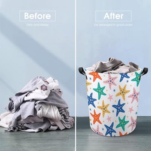 Starfish Seamless Pattern Laundry Hamper Underwater Waterproof Clothes Basket with Easy Carry Handles