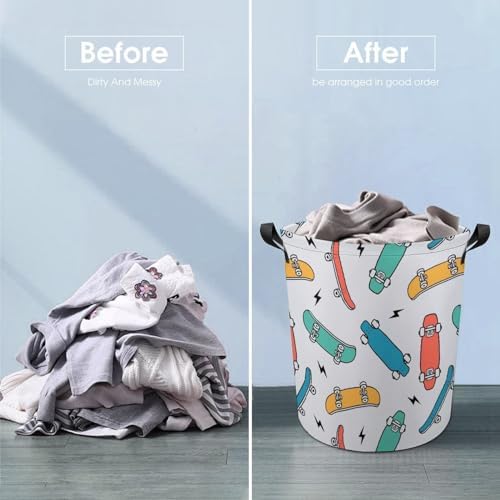 MEIKKO Hand Drawn Skateboarding Laundry Hamper Waterproof Clothes Basket with Easy Carry Handles