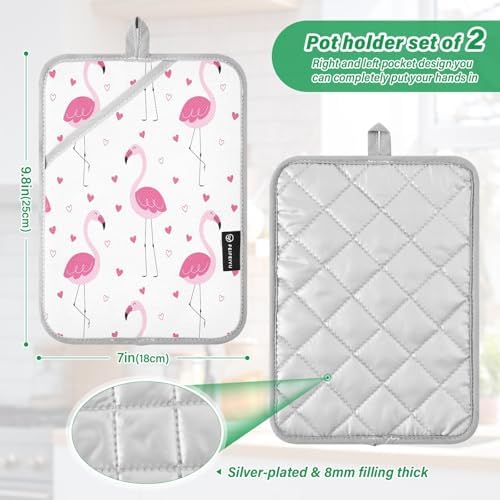 Kcldeci Pink Flamingos Love Heart 2Pack Pot Holder Set
