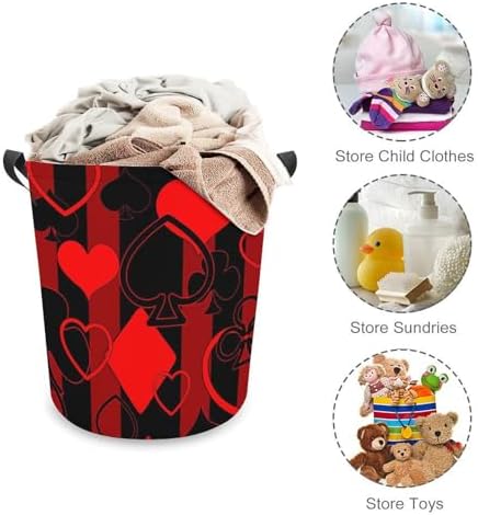 MEIKKO Playing Cards Laundry Hamper Black Red Striped