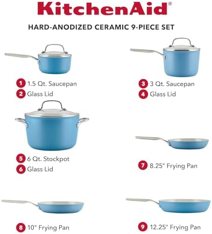Versatile 9-Piece KitchenAid Hard Anodized Cookware Durable Easy to Clean
