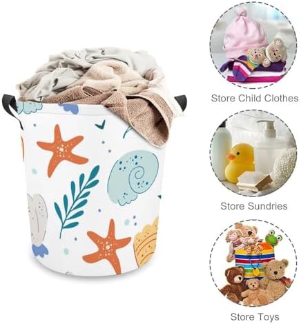 MEIKKO Sea Shells And Starfish Laundry Basket Waterproof Foldable with Handles