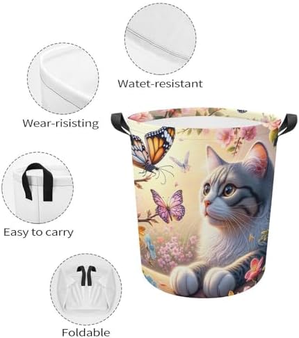 Meiko Cat Spring Butterfly Laundry Hamper Durable Water-Proof Storage Solution