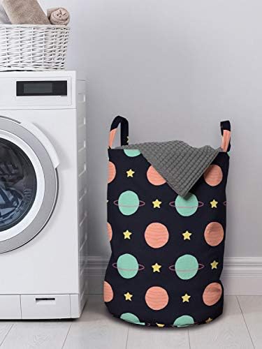 Space theme laundry basket with drawstring