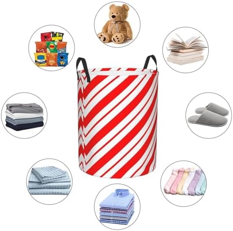 SHANGYINGJI Peppermint Stripes Linen Laundry Hamper