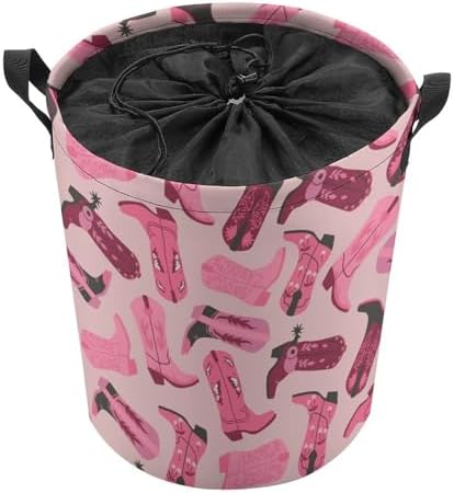 Trendy Pink Laundry Hamper with Drawstring Collapsible Design