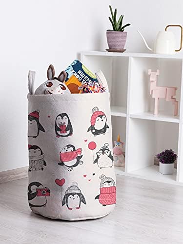 Ambesonne Christmas Laundry Bag Penguin Party Hamper Basket Machine Washable 13x19