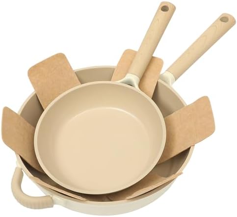 Gibson Elite Folkstone Ceramics 13-Piece Cookware Set WInduction Safe Linear White Handle