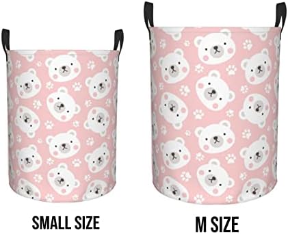 FeHuew Kawaii Polar Bear Paws Pink Collapsible Laundry Basket with Handle