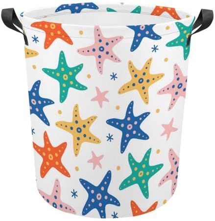Starfish Seamless Pattern Laundry Hamper Underwater Waterproof Clothes Basket with Easy Carry Handles