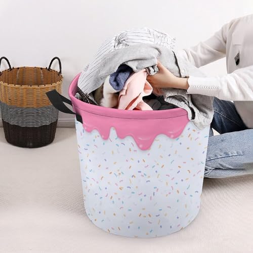 Pink Dripping Liquid Laundry Hamper Donut Basket for Dorms and Bedrooms