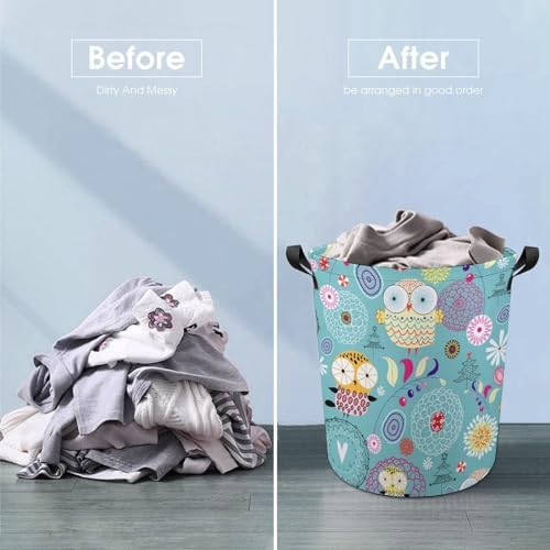 MEIKKO Flower Cute Owls Laundry Hamper