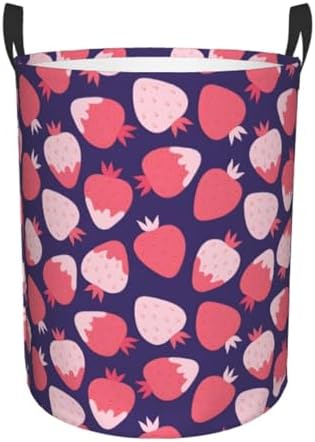 Strawberry Collapsible Laundry Basket w Handles Easy Carry Storage Organizer
