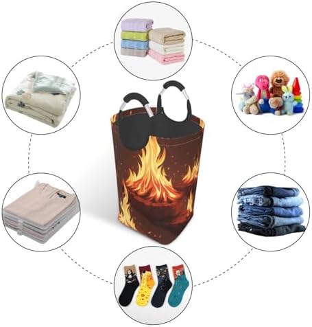 Fire Print Laundry Basket with Handles and Collapsible Design