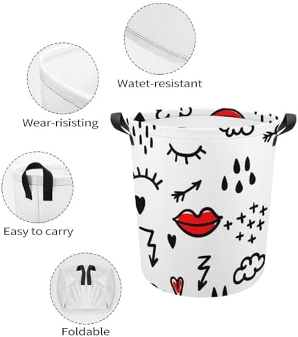 Red Lip Arrows Collapsible Laundry Basket Waterproof Durable for Easy Storage