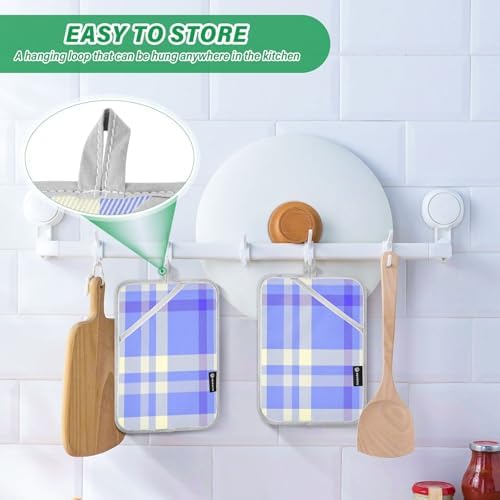 Kcldeci Check-in Blue and Lemon 2-Pack Pot Holder Set