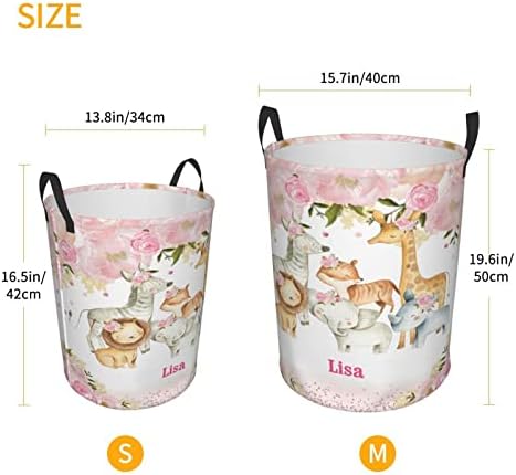 Custom Giraffe Lion Pink Flower Blanket Name Laundry Basket