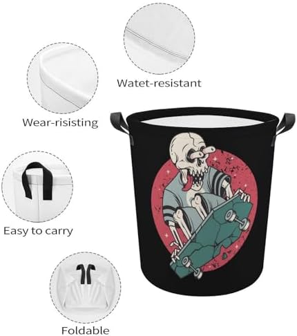 Skull Skateboard Laundry Hamper Waterproof