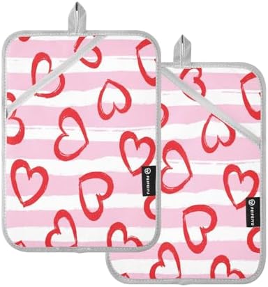 Kcldeci Heart and Line Oven Mitts 2 Pack