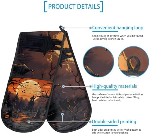 Happy Halloween Bat Oven Mitts Heat Resistant Non-Slip Double Oven Mitts
