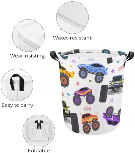 Cartoon Monster Trucks Extreme Racing Waterproof Laundry Hamper