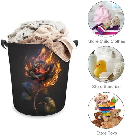 3D Rose Fire Laundry Basket for Dorms and Bedrooms