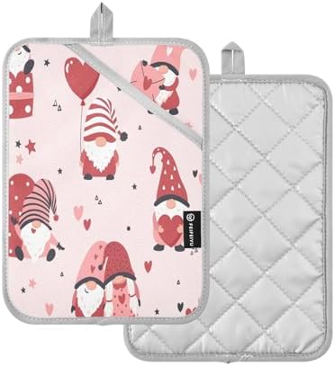 Kcldeci 2 Pack Cute Heart Gnomes Oven Mitts