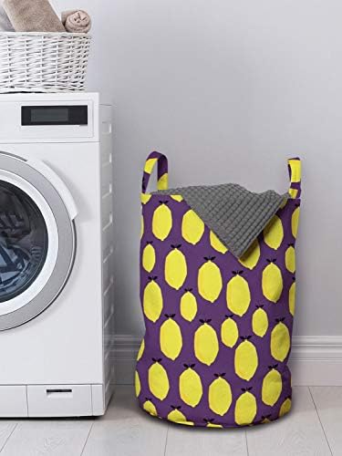 Ambesonne Laundry Basket with Handles 13 x 19 Inches Purple Yellow Cartoon Print