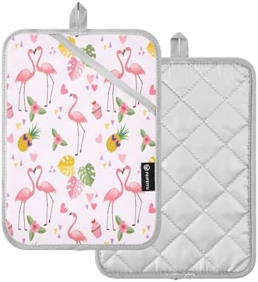 Kcldeci Cute Flamingo Heat-Resistant Potholders Pair