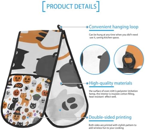 Halloween Double Oven Mitts Heat Resistant Gloves for Cooking Baking Grilling