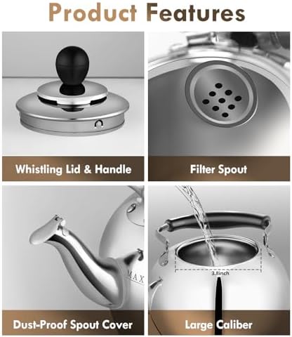DCLOBTop 23 Quart Round Stovetop Tea Kettle with Silver Mirror Finish
