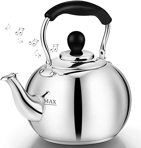 DCLOBTop 23 Quart Round Stovetop Tea Kettle with Silver Mirror Finish