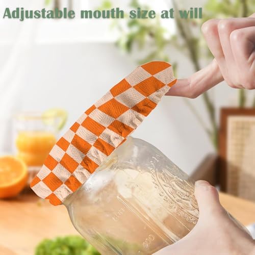 Sourdough Starter Cloth Covers Jars Orange Chessboard Design 5 Pack