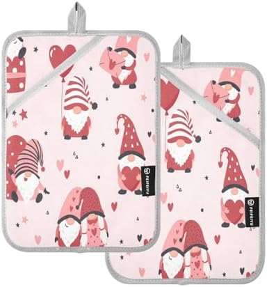 Kcldeci 2 Pack Cute Heart Gnomes Oven Mitts