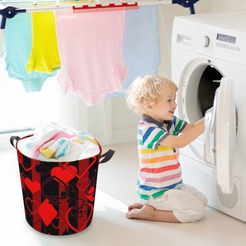 MEIKKO Playing Cards Laundry Hamper Black Red Striped